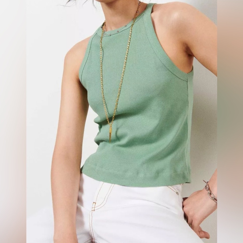 Small ba&sh Green Fitted Sleeveless Tank Top